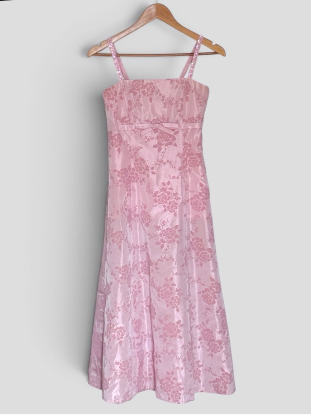 Vintage 90s Gunne Sax Pink Flocked Satin Maxi Dress Size 3